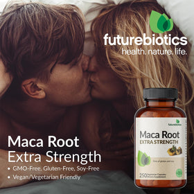 Capsules végétariennes Futurebiotics Maca Racine sur fond blanc