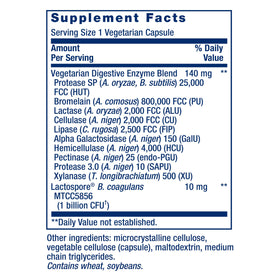 Capsules végétariennes Life Extension Multi-Enzymes sur fond blanc