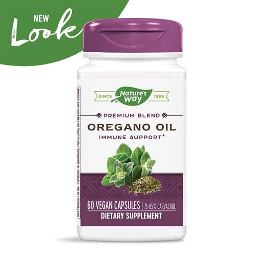 Capsules végétariennes Nature's Way huile d'origan sur fond blanc