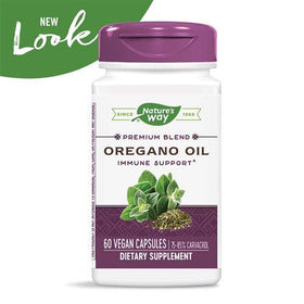 Capsules végétariennes Nature's Way huile d'origan sur fond blanc