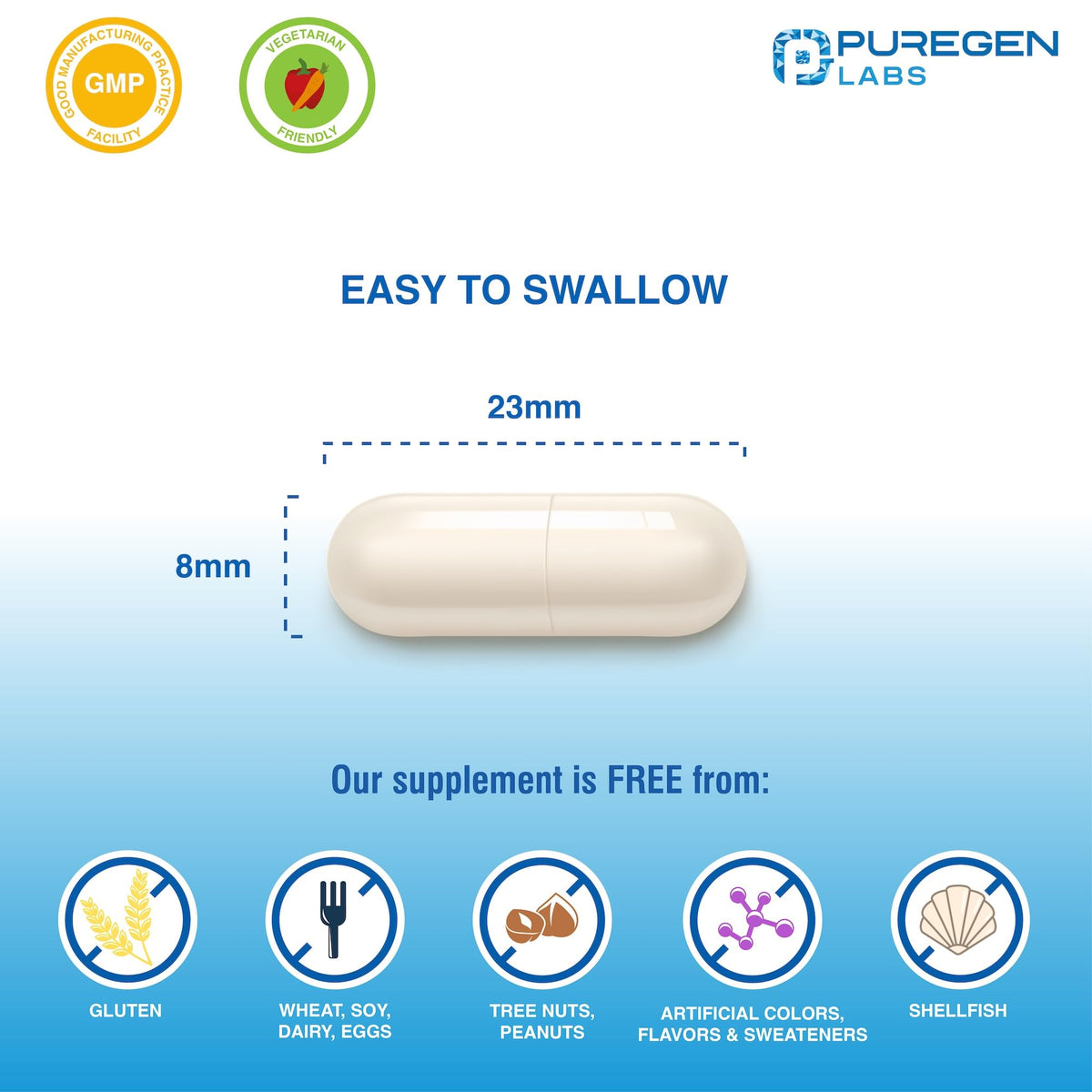 Capsules végétariennes P Puregen Labs en gros plan