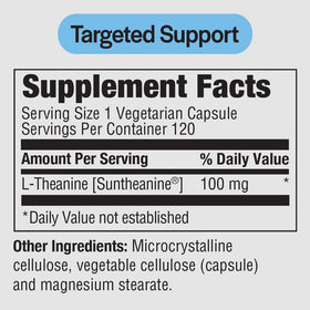 Capsules végétariennes PureFormulas L-Theanine sur une surface blanche