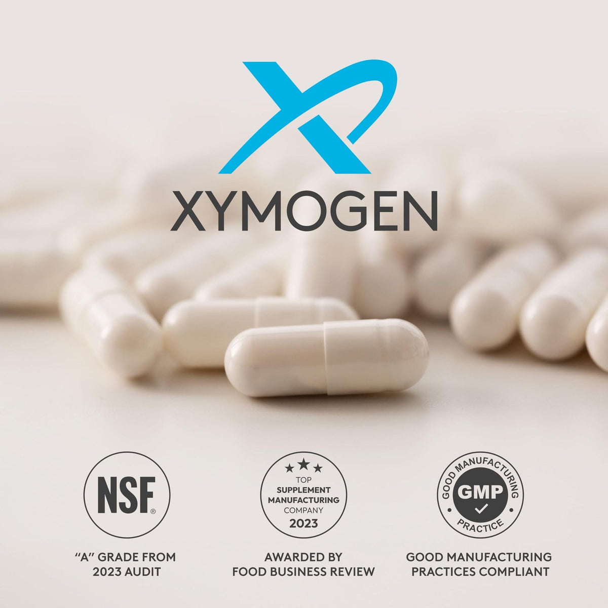 Capsules végétariennes XYMOGEN XymoDine sur une surface blanche