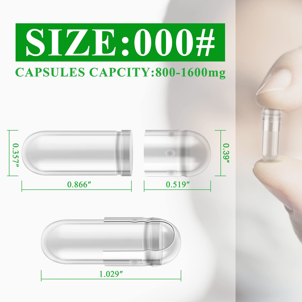Capsules vides de taille 000, à côté d'une cuillère de remplissage
