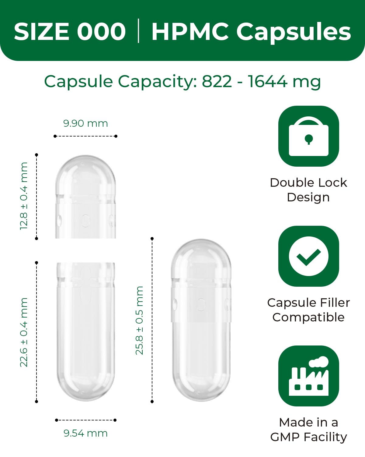 Capsules vides HPMC MéipaLien, emballage de 50g, vue de côté