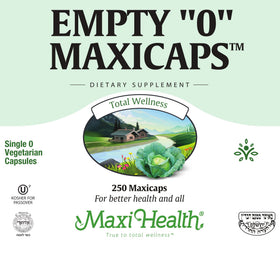 Capsules vides Maxi Health sur une surface blanche, taille 0