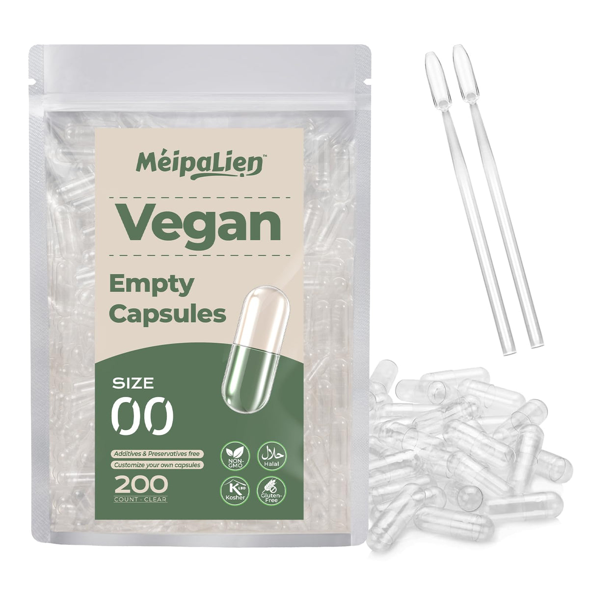 Capsules vides MéipaLien taille 00 HPMC, vue de face
