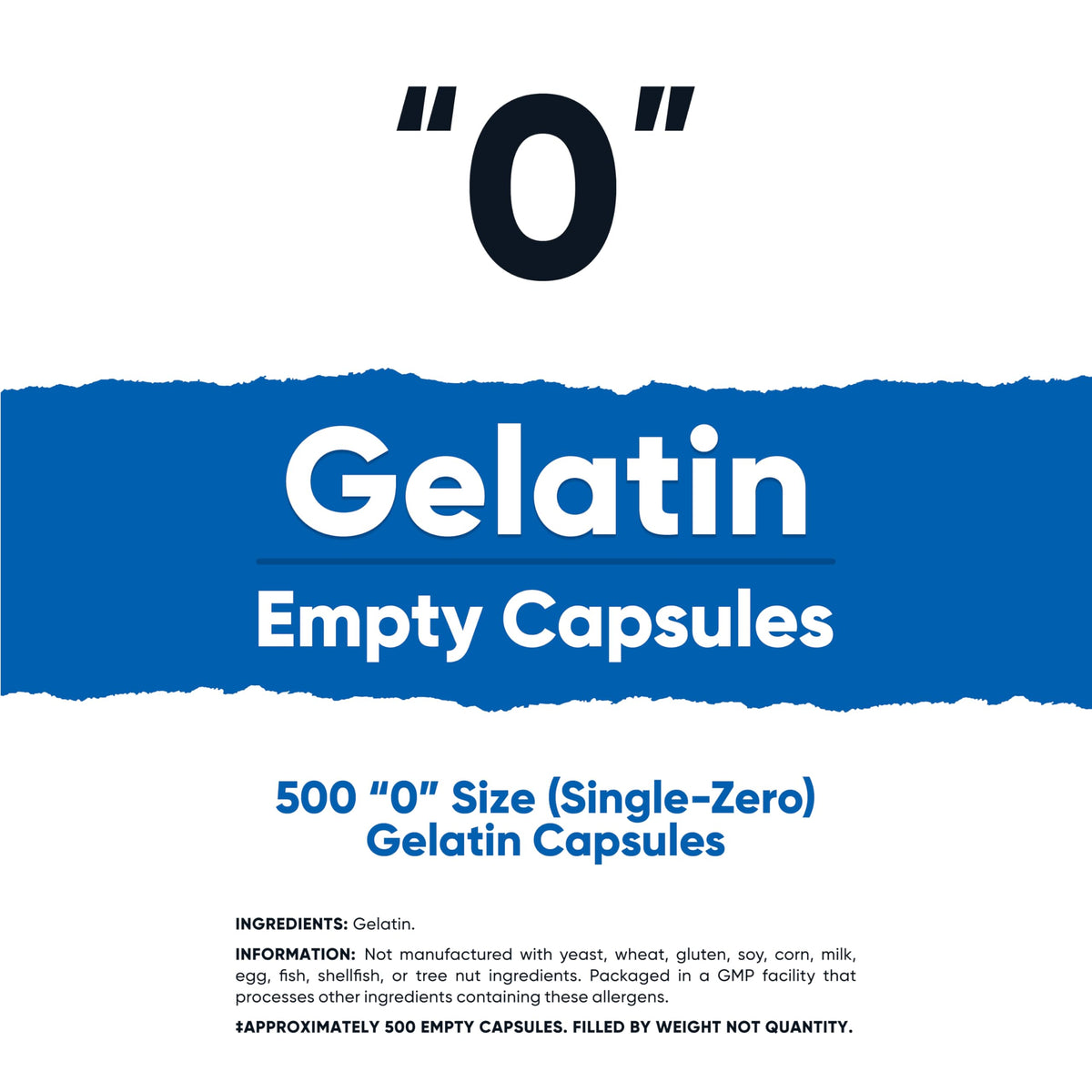 Capsules vides Nutricost taille 0 en gélatine, vue de près
