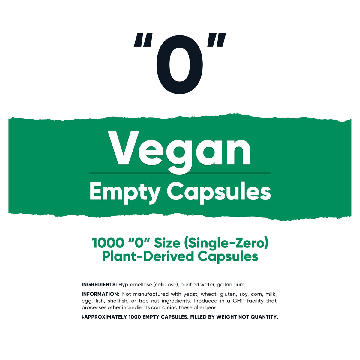 Capsules vides Nutricost taille 0, vue de côté montrant la forme et la taille