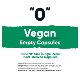 Capsules vides Nutricost taille 0, vue de côté montrant la forme et la taille