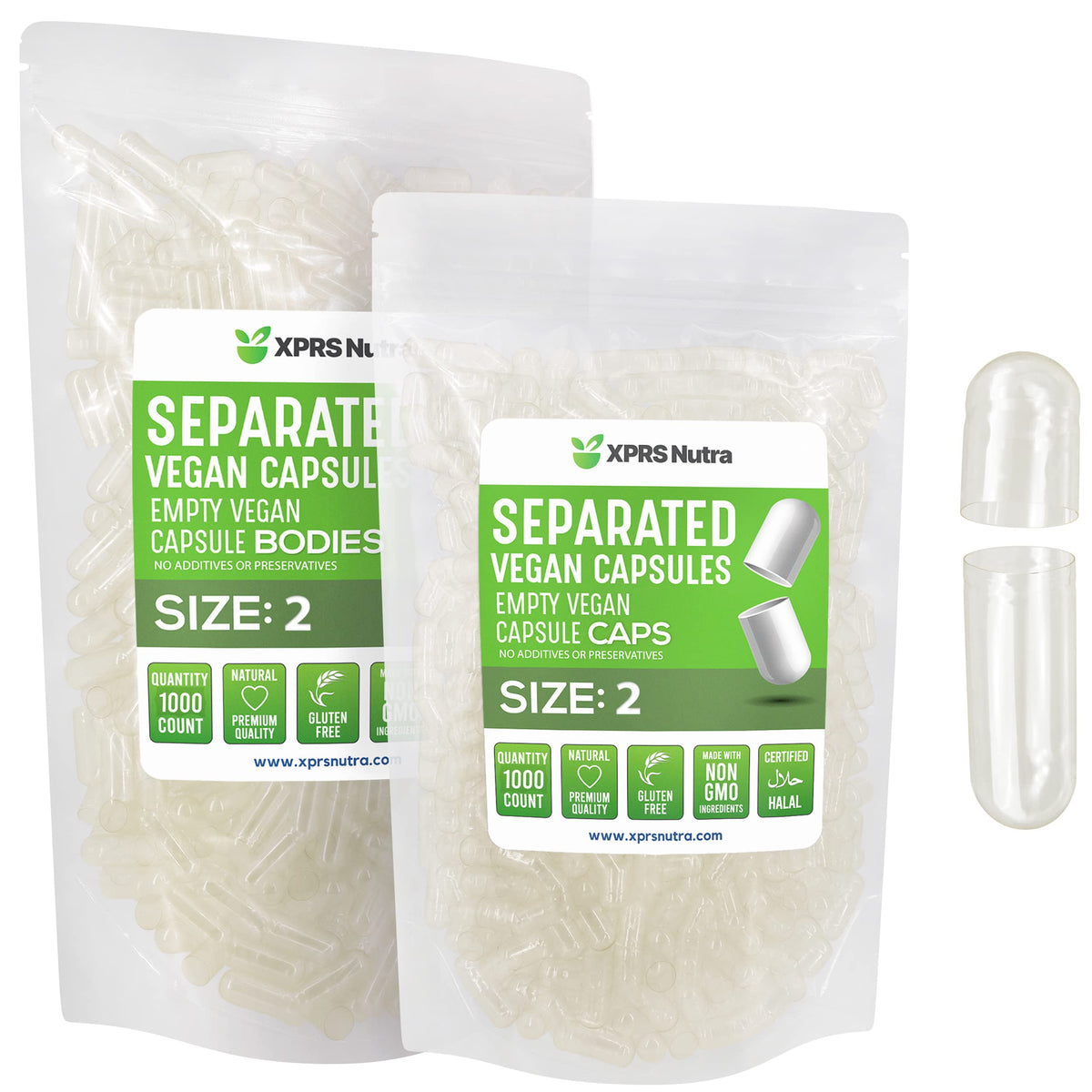Capsules vides séparées taille 2 XPRS Nutra, vue de face
