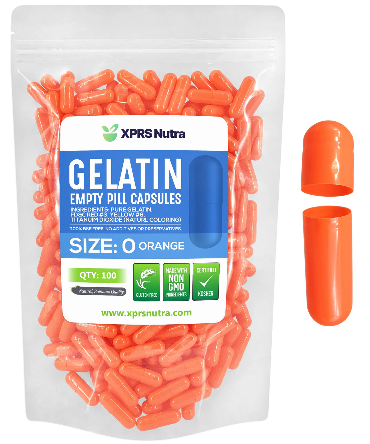 Capsules vides Taille 0 XPRS Nutra, 100 unités, vue avant