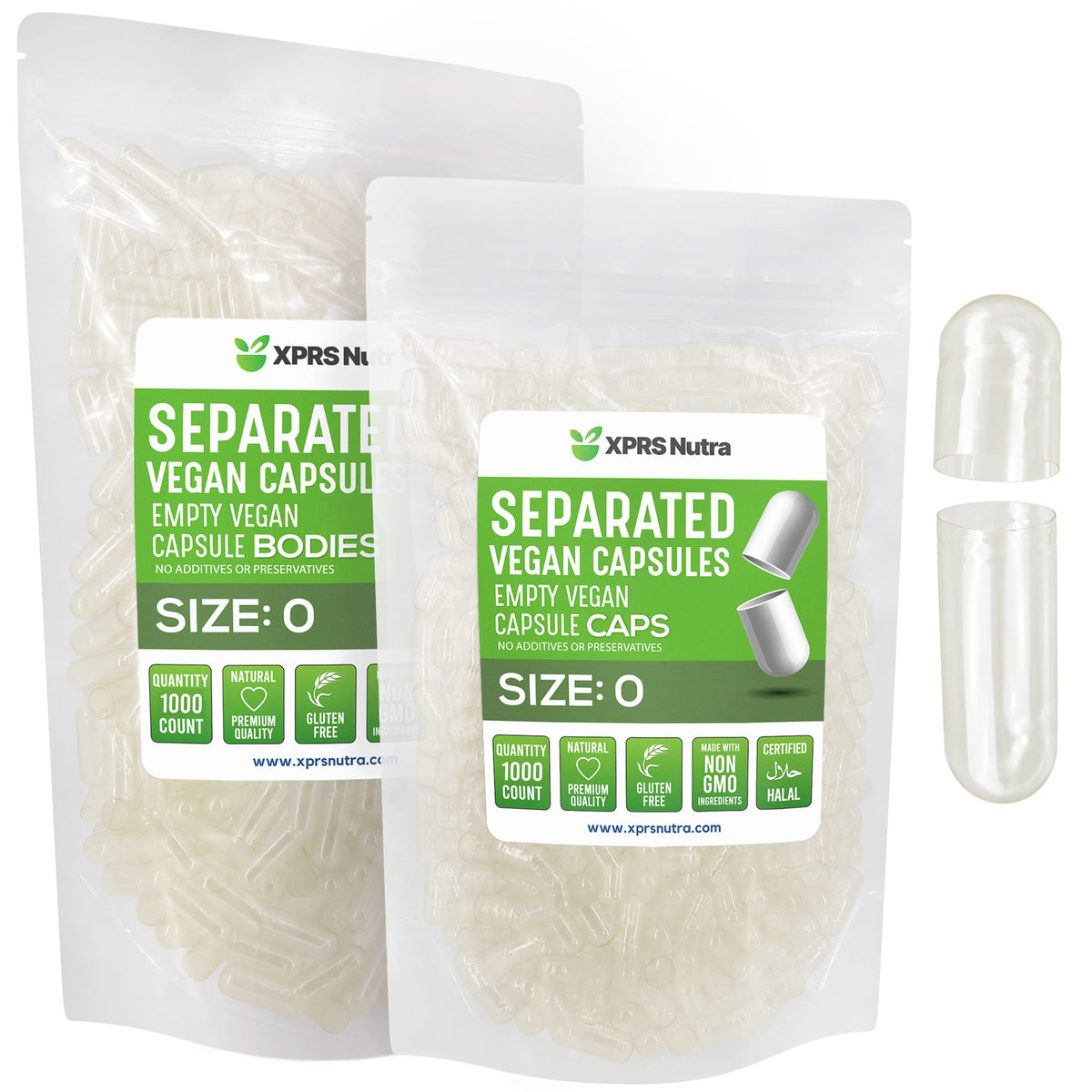 Capsules vides taille 0 XPRS Nutra, 1000 unités, vue de face