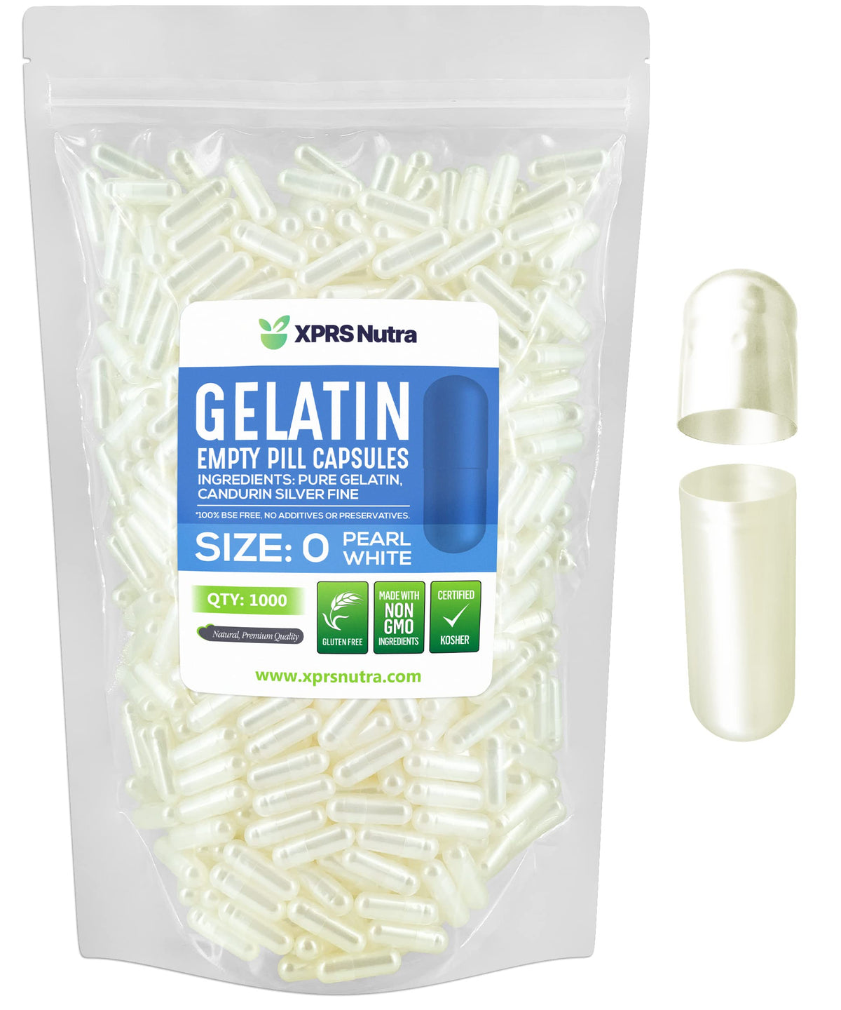 Capsules vides Taille 0 XPRS Nutra en gélatine bovine, paquet de 1000
