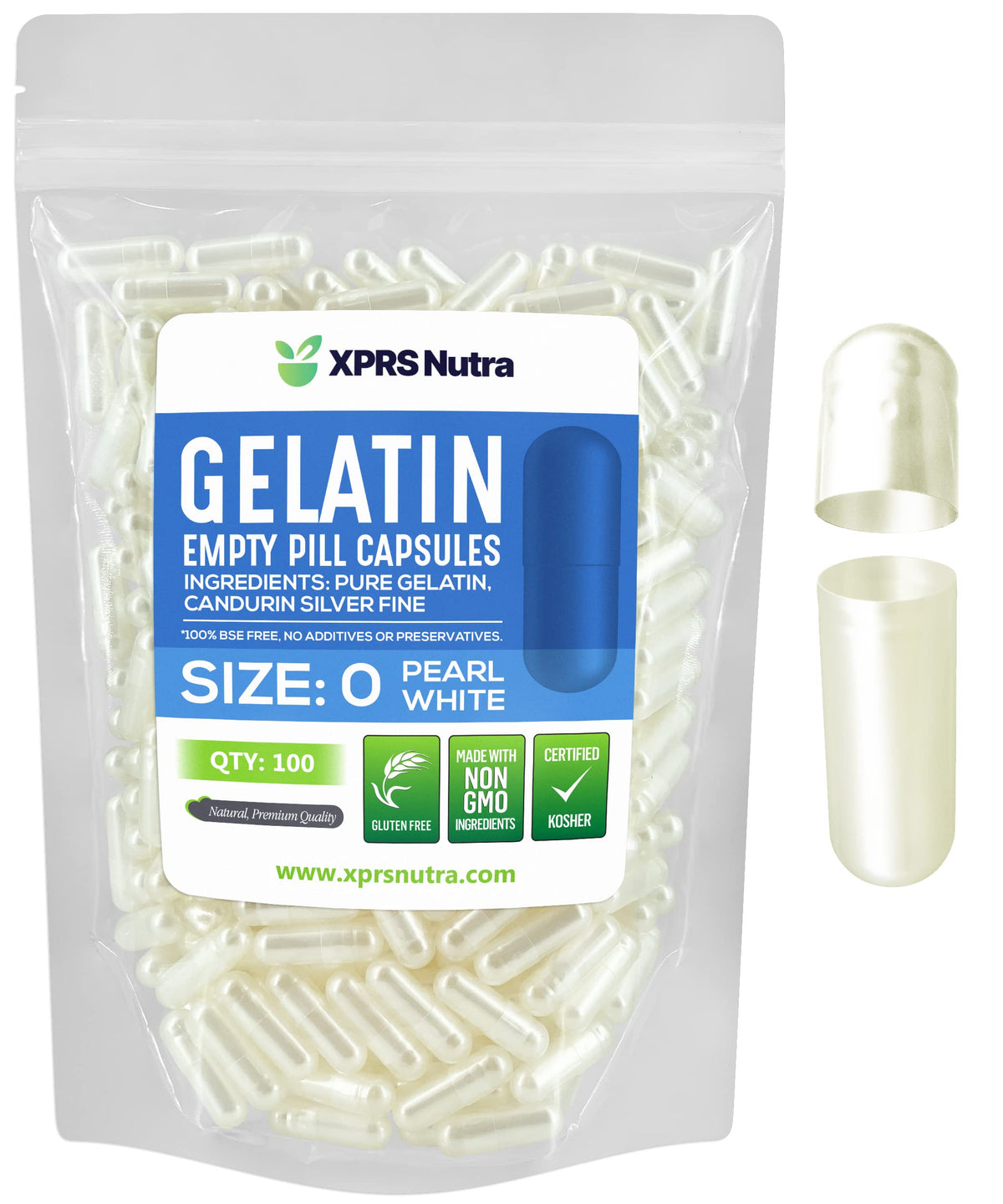 Capsules vides taille 0 XPRS Nutra, paquet de 100 capsules transparentes
