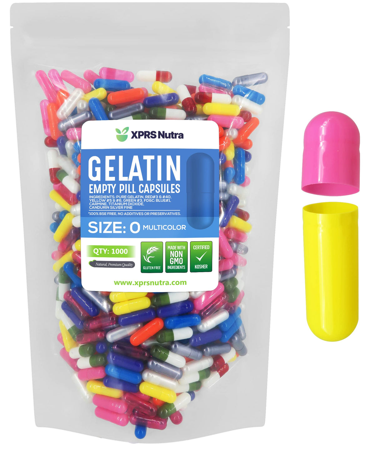 Capsules vides Taille 0 XPRS Nutra, transparentes, vue de face