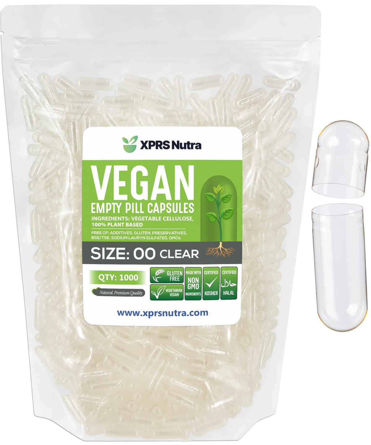 Capsules vides Taille 00 XPRS Nutra transparentes dans leur emballage