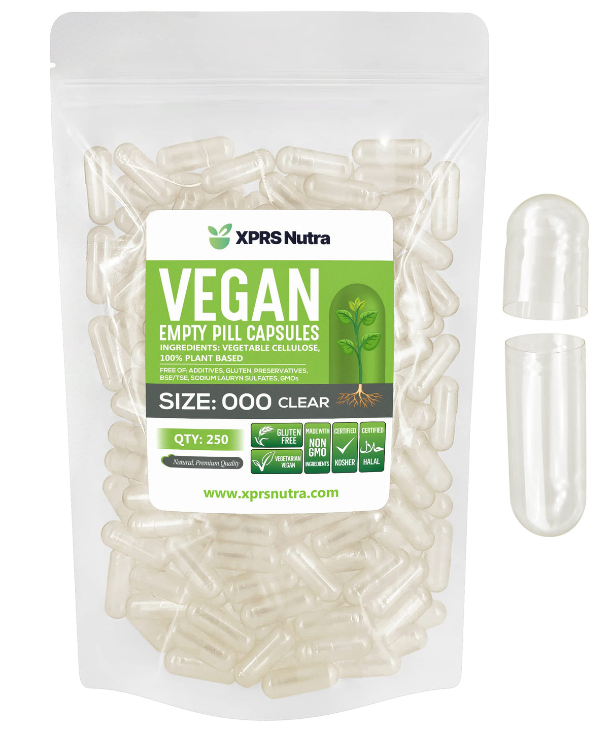 Capsules vides taille 000 XPRS Nutra, paquet de 250 unités