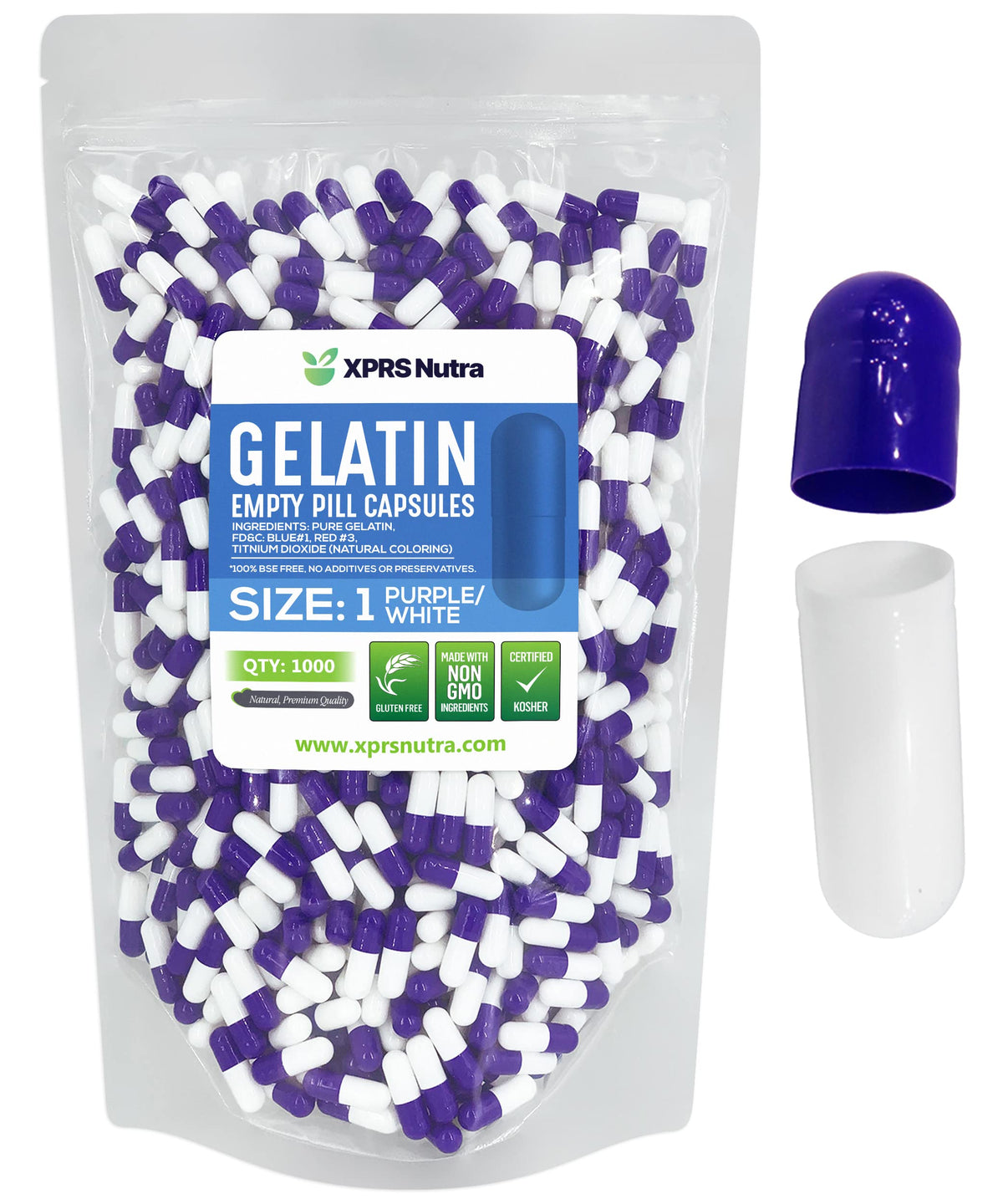 Capsules vides taille 1 XPRS Nutra, 1000 unités, gélatine bovine