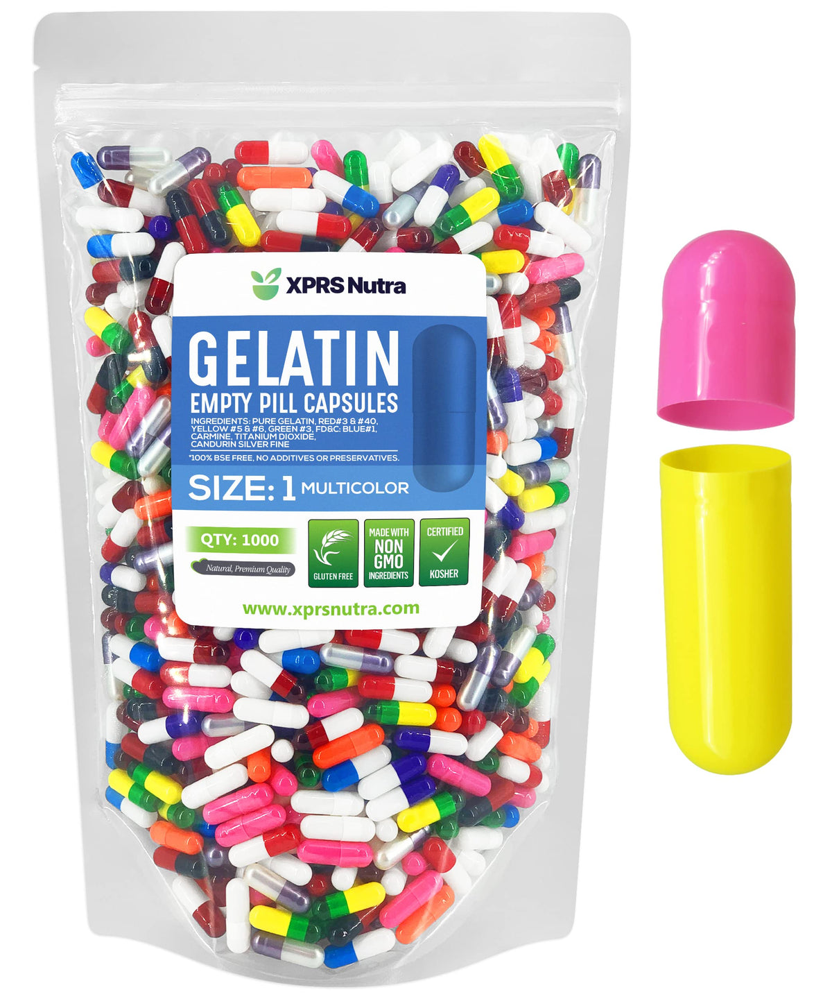 Capsules vides taille 1 XPRS Nutra, 1000 unités, vue de face