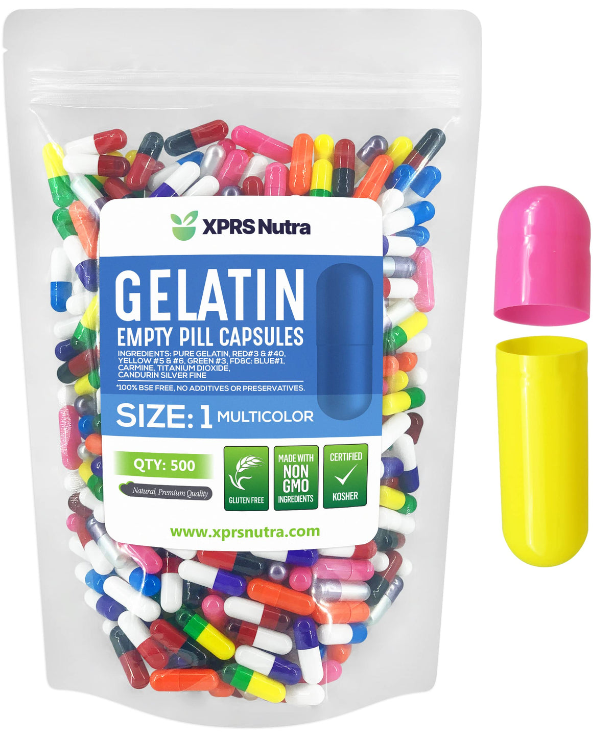 Capsules vides Taille 1 XPRS Nutra 500 unités, vue de face