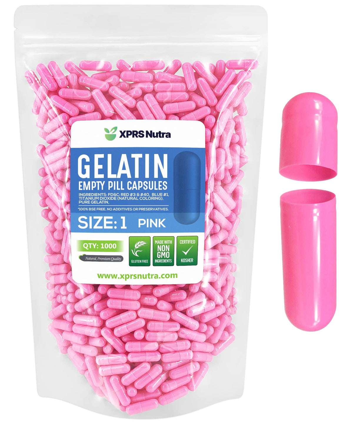 Capsules vides Taille 1 XPRS Nutra en gelatine bovine, paquet de 1000 unités