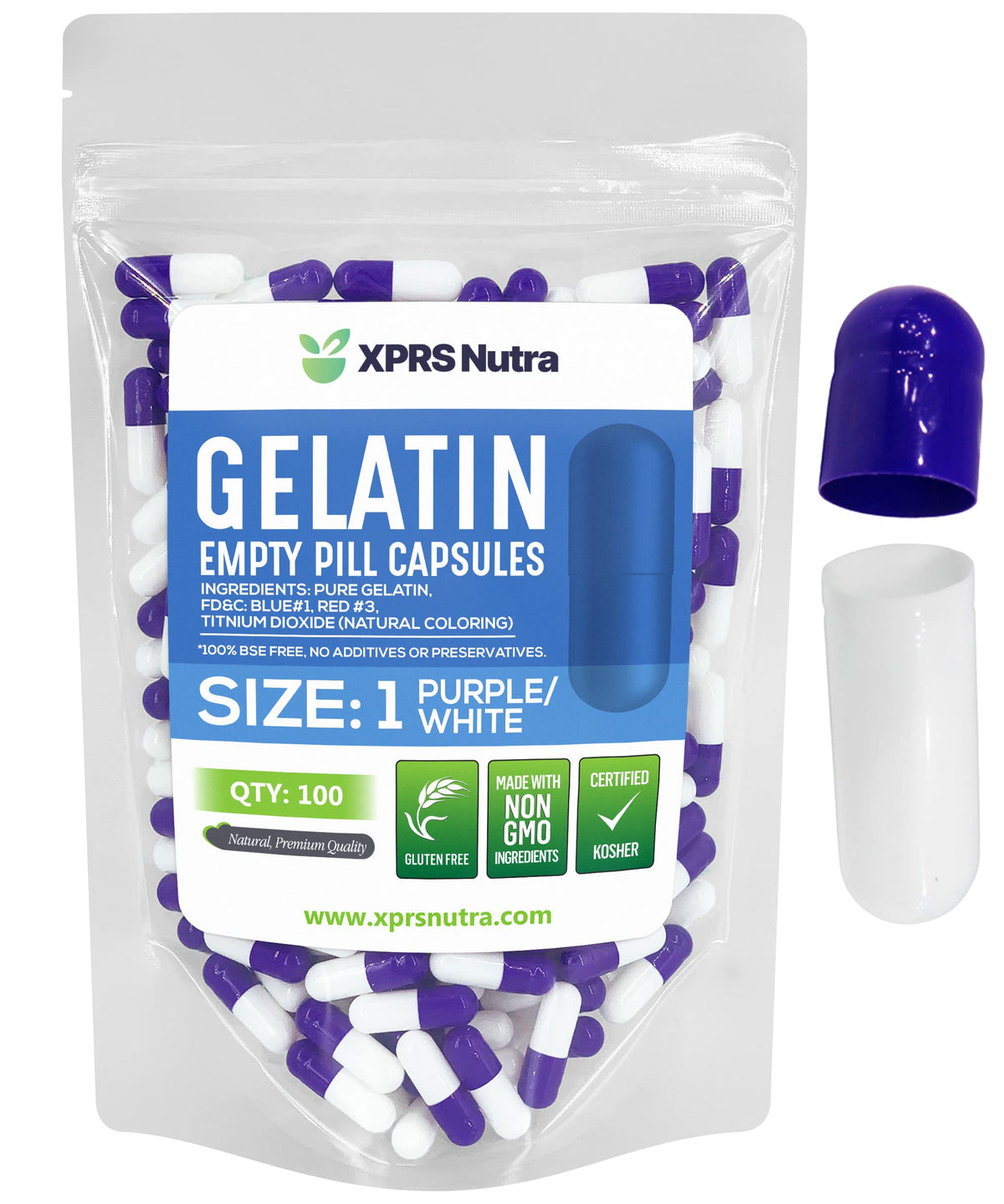 Capsules vides taille 1 XPRS Nutra, paquet de 100 unités