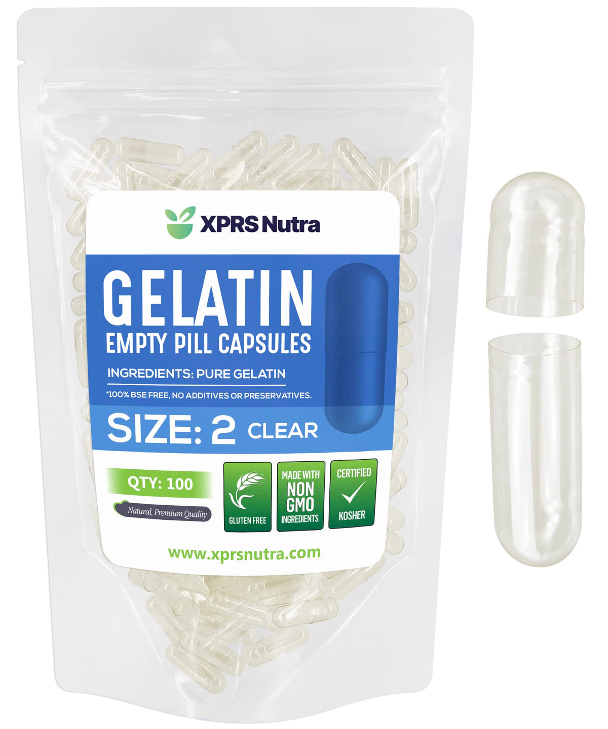 Capsules vides taille 2 XPRS Nutra, paquet de 100 unités