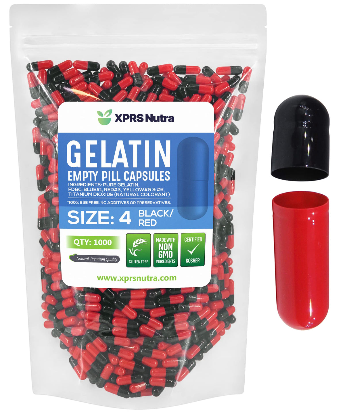 Capsules vides taille 4 XPRS Nutra, 1000 unités en vue de face