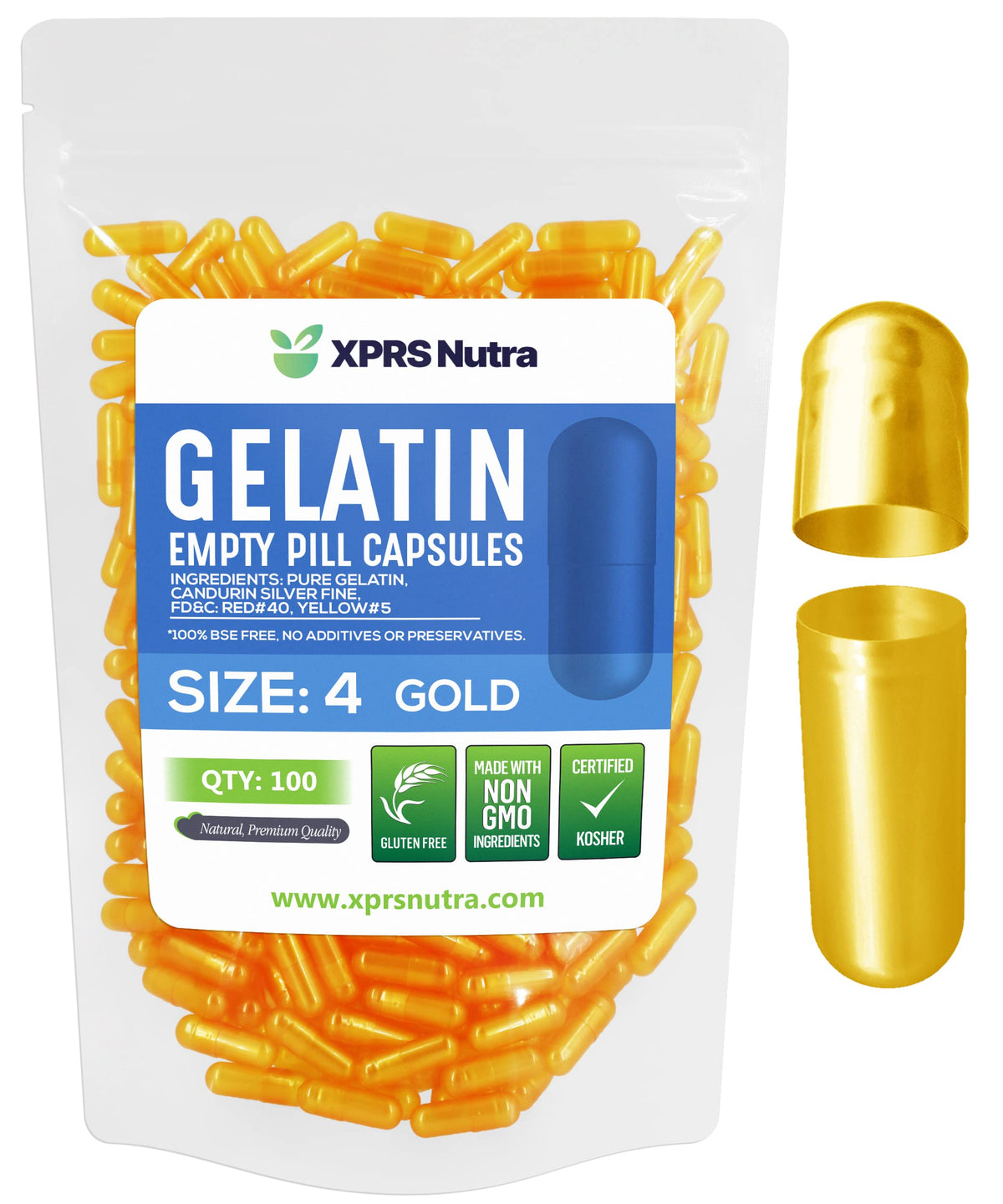 Capsules vides taille 4 XPRS Nutra, paquet de 100 unités