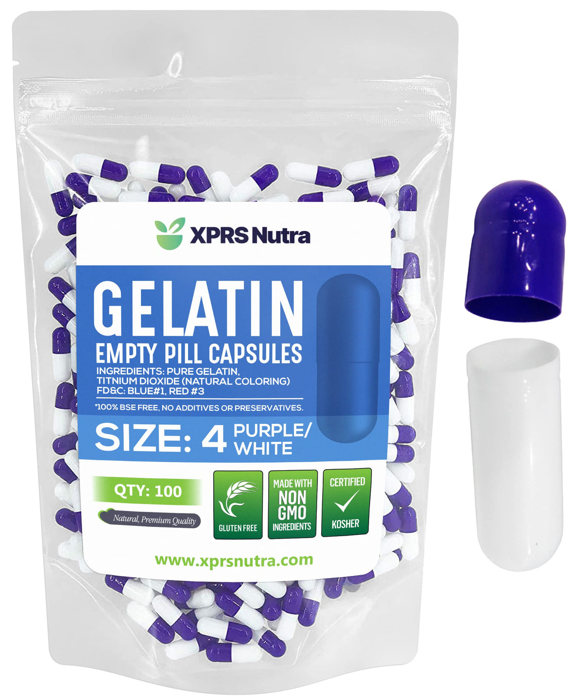 Capsules vides Taille 4 XPRS Nutra, vue de face