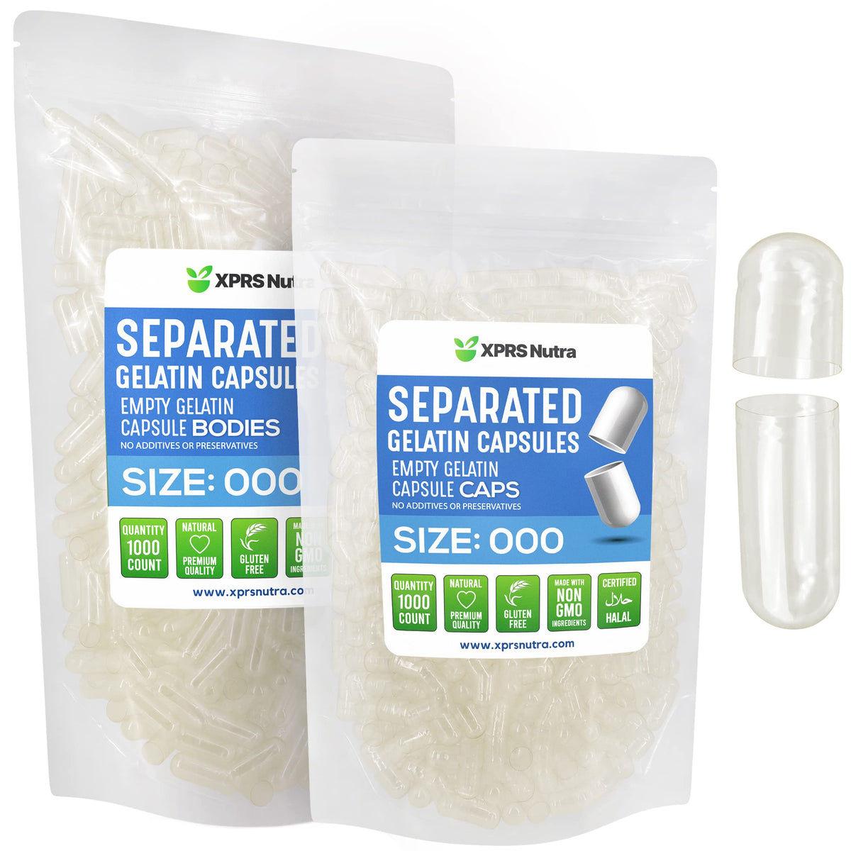 Capsules vides transparentes taille 000 XPRS Nutra, paquet de 1000 unités