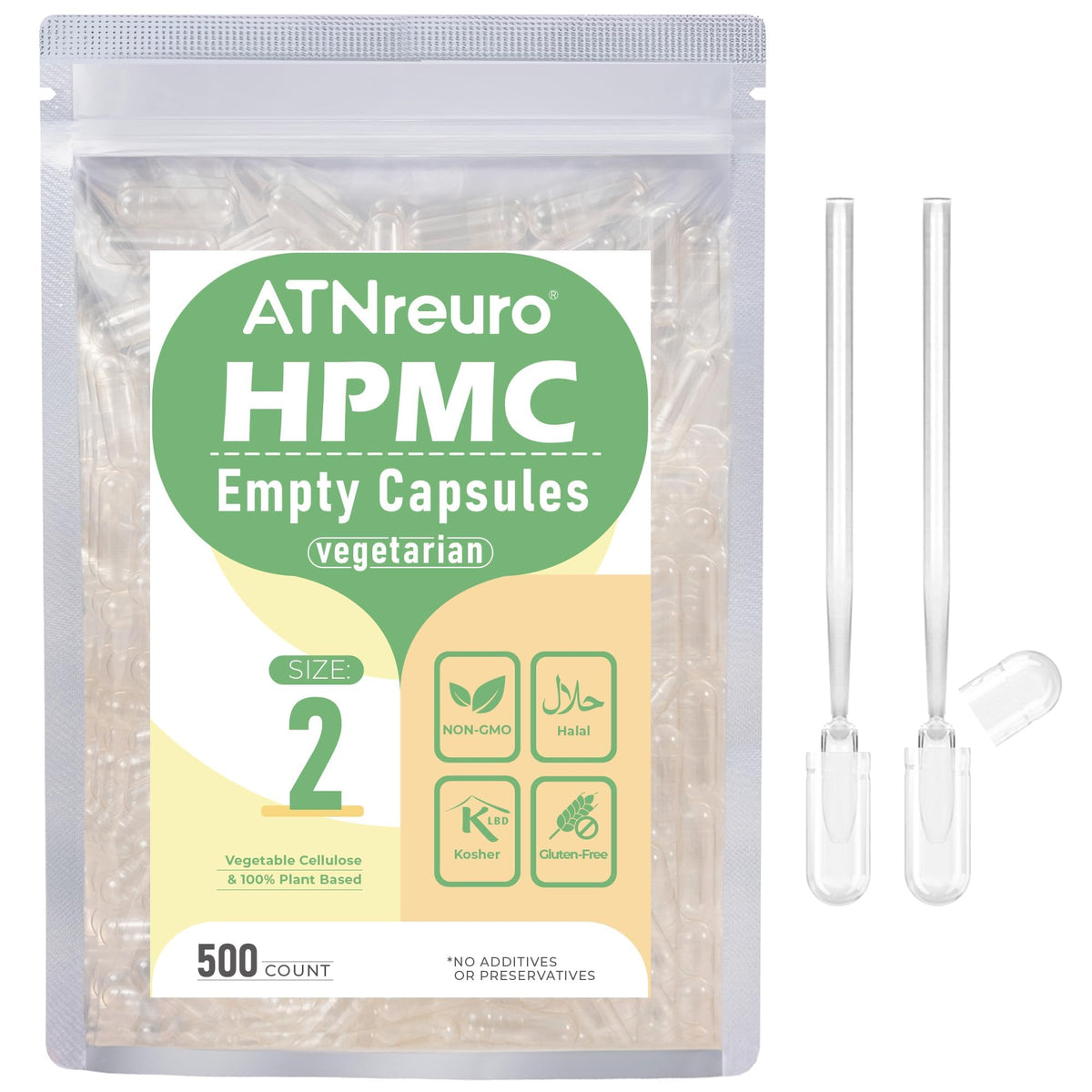 Capsules vides végétales ATNreuro, 500 unités en emballage