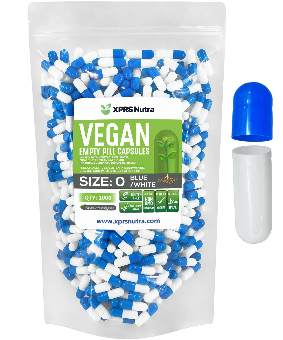 Capsules vides végétales Taille 0 XPRS Nutra, vue de face