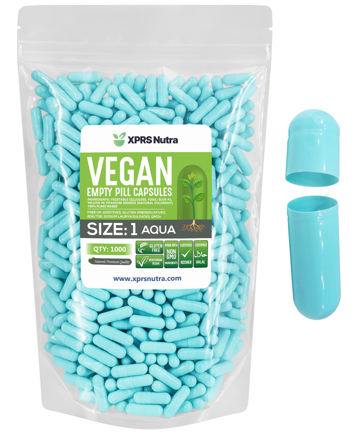 Capsules vides végétales Taille 1 XPRS Nutra en vue de face