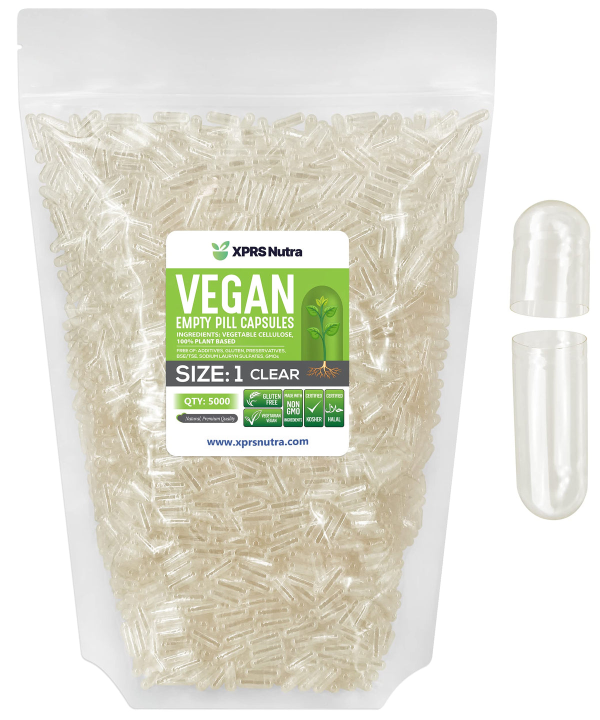 Capsules vides végétales Taille 1 XPRS Nutra, vue de face