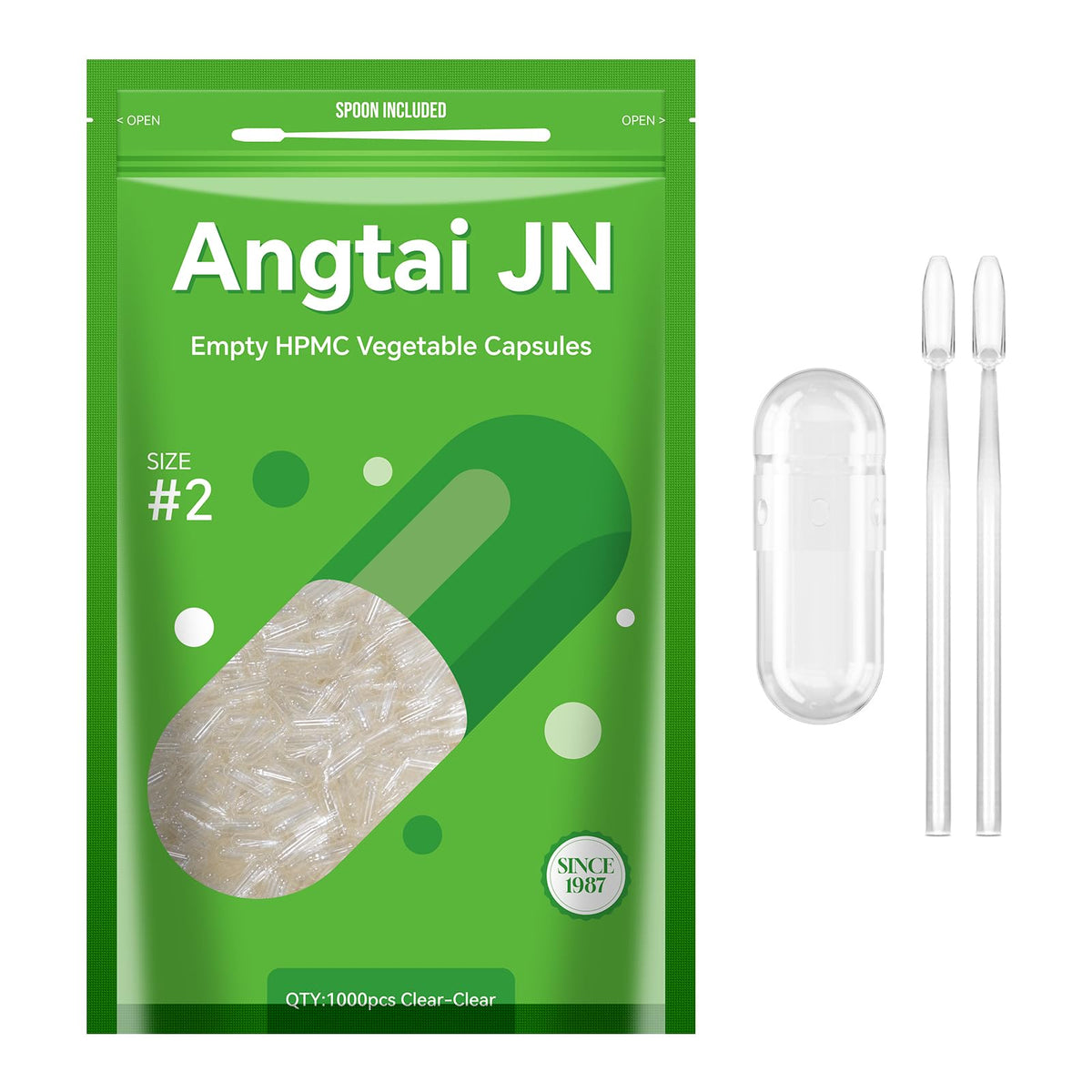 Capsules vides végétaliennes Angtai JN taille 2 en vue de face