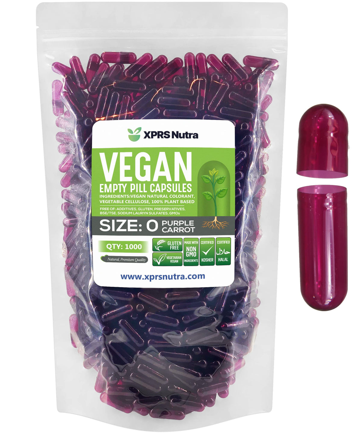 Capsules vides végétariennes Taille 0 XPRS Nutra, vue de face