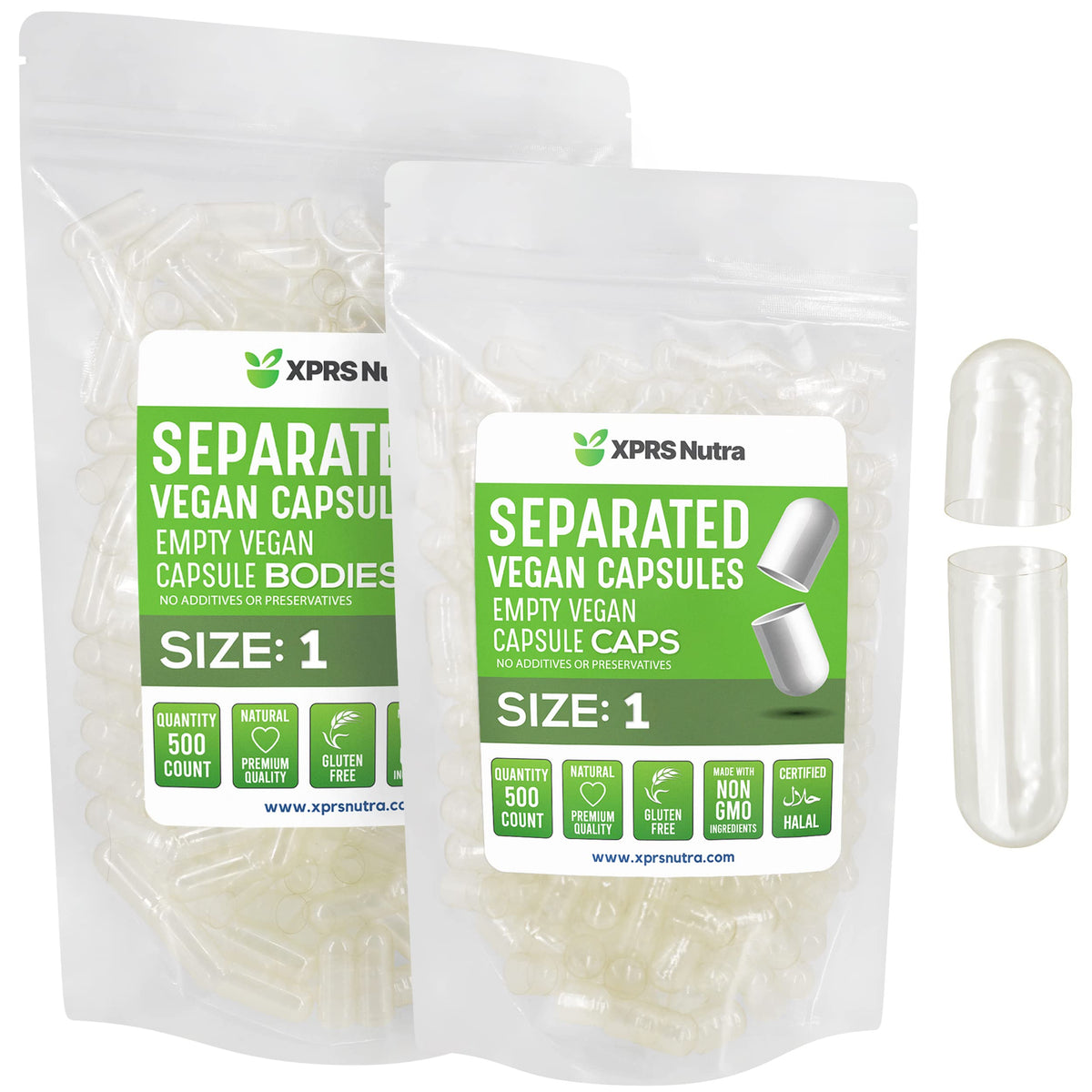 Capsules vides XPRS Nutra de taille 1, paquet de 500 unités