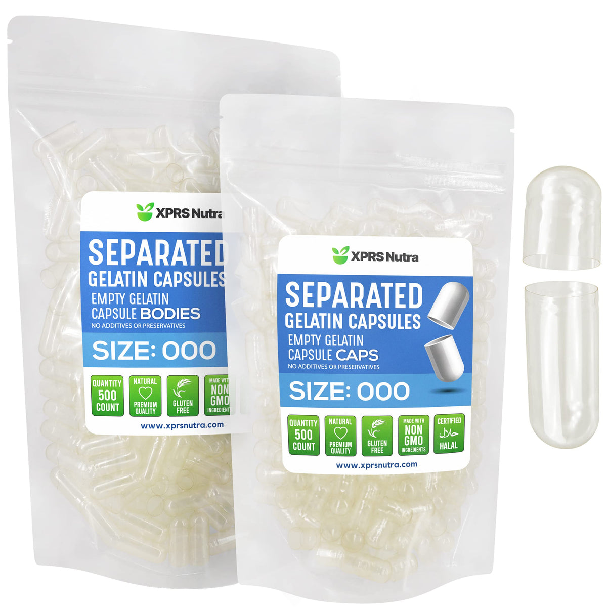 Capsules vides XPRS Nutra taille 000, paquet de 500 unités