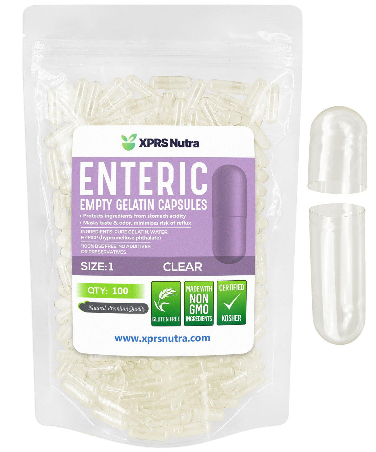 Capsules vides XPRS Nutra taille 1 transparentes en paquet