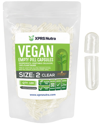 Capsules vides XPRS Nutra Taille 2 transparentes, vue de face