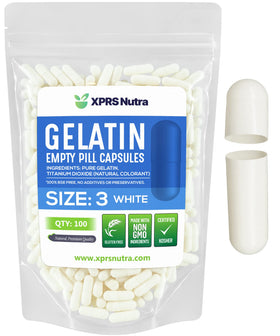 Capsules vides XPRS Nutra taille 3 devant un fond blanc