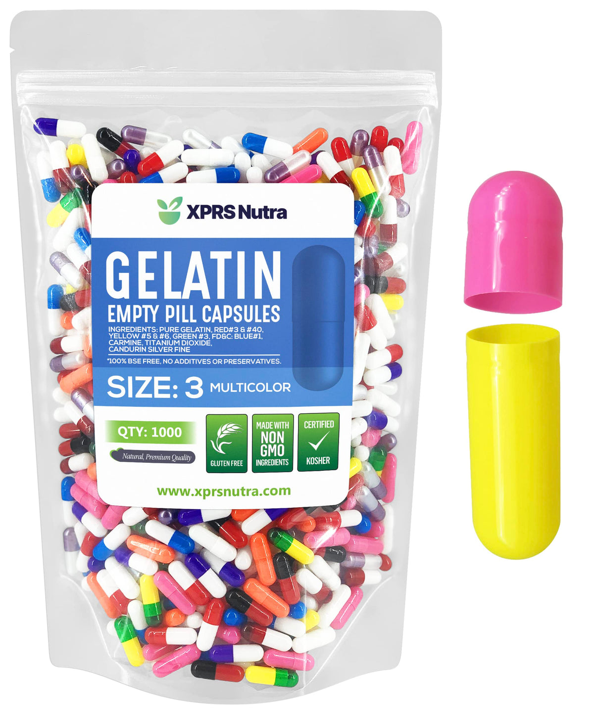 Capsules vides XPRS Nutra taille 3, transparentes, vue de face