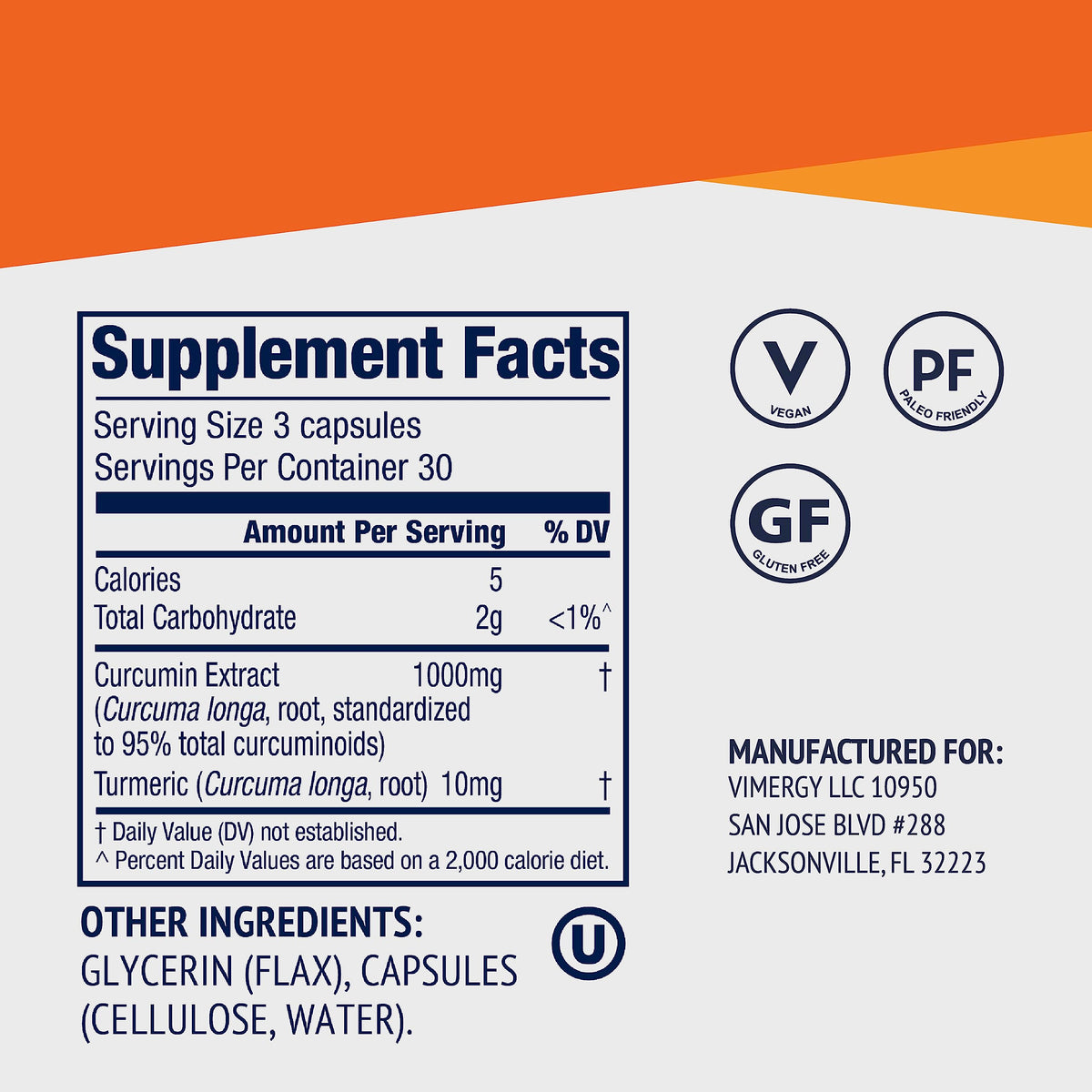 Capsules Vimergy Curcumin sur un fond naturel