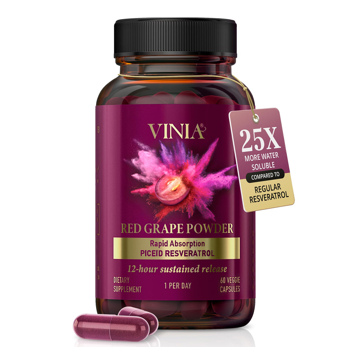 Capsules VINIA Resvératrol Piceid 60 unités devant l'emballage