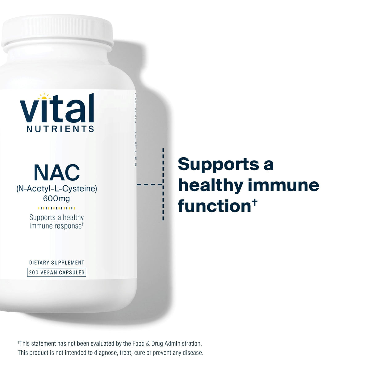 Capsules Vital Nutrients NAC 600mg sur une surface blanche