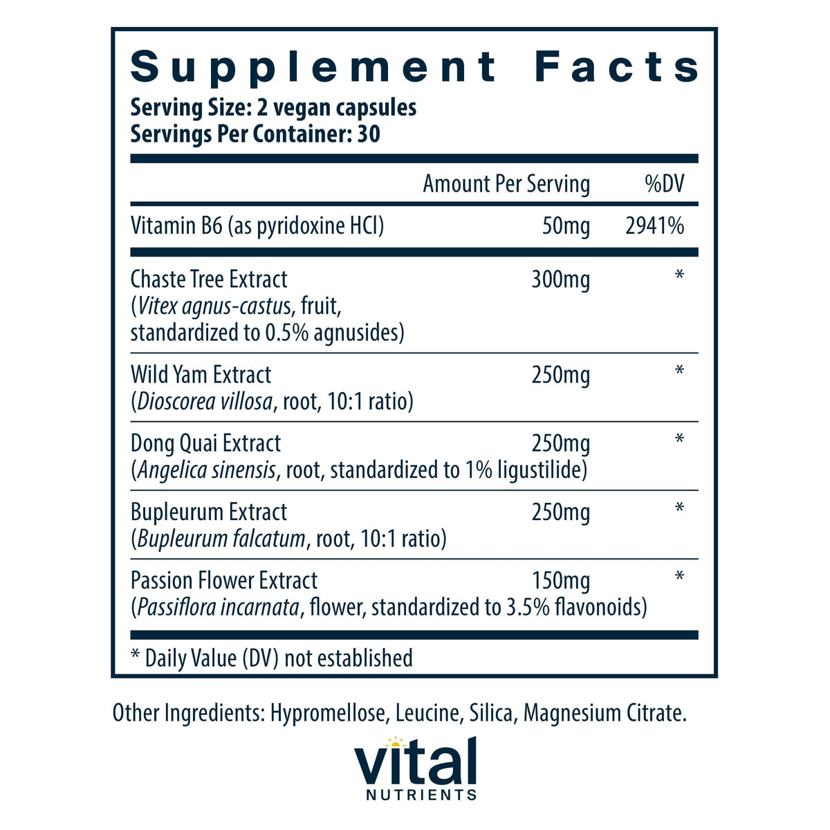 Capsules Vital Nutrients PMS Support sur fond blanc