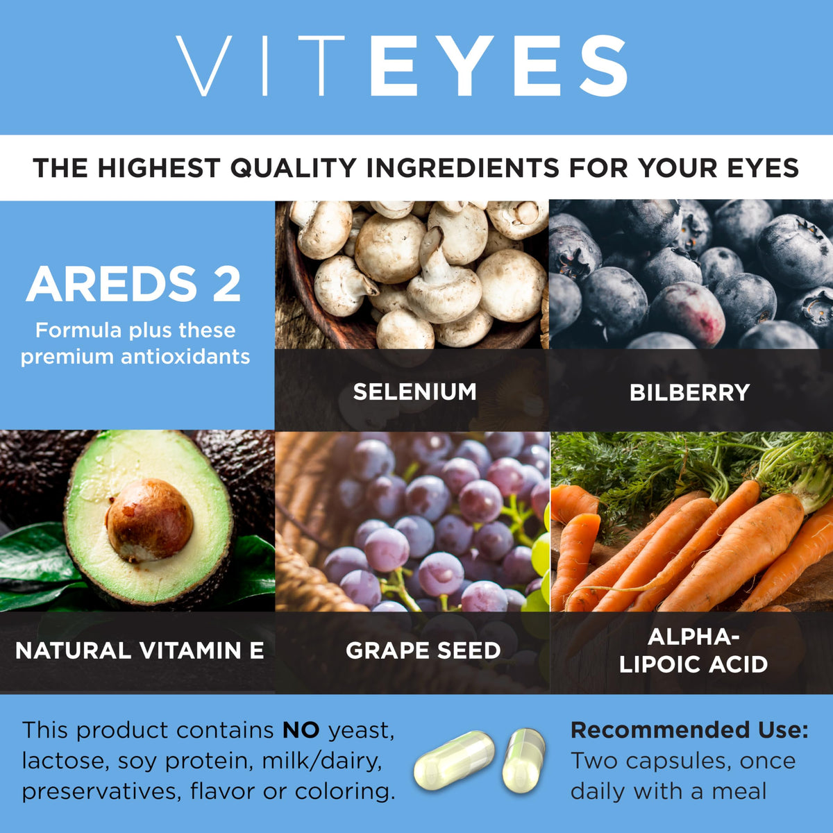 Capsules Viteyes AREDS 2 Advanced sur fond blanc