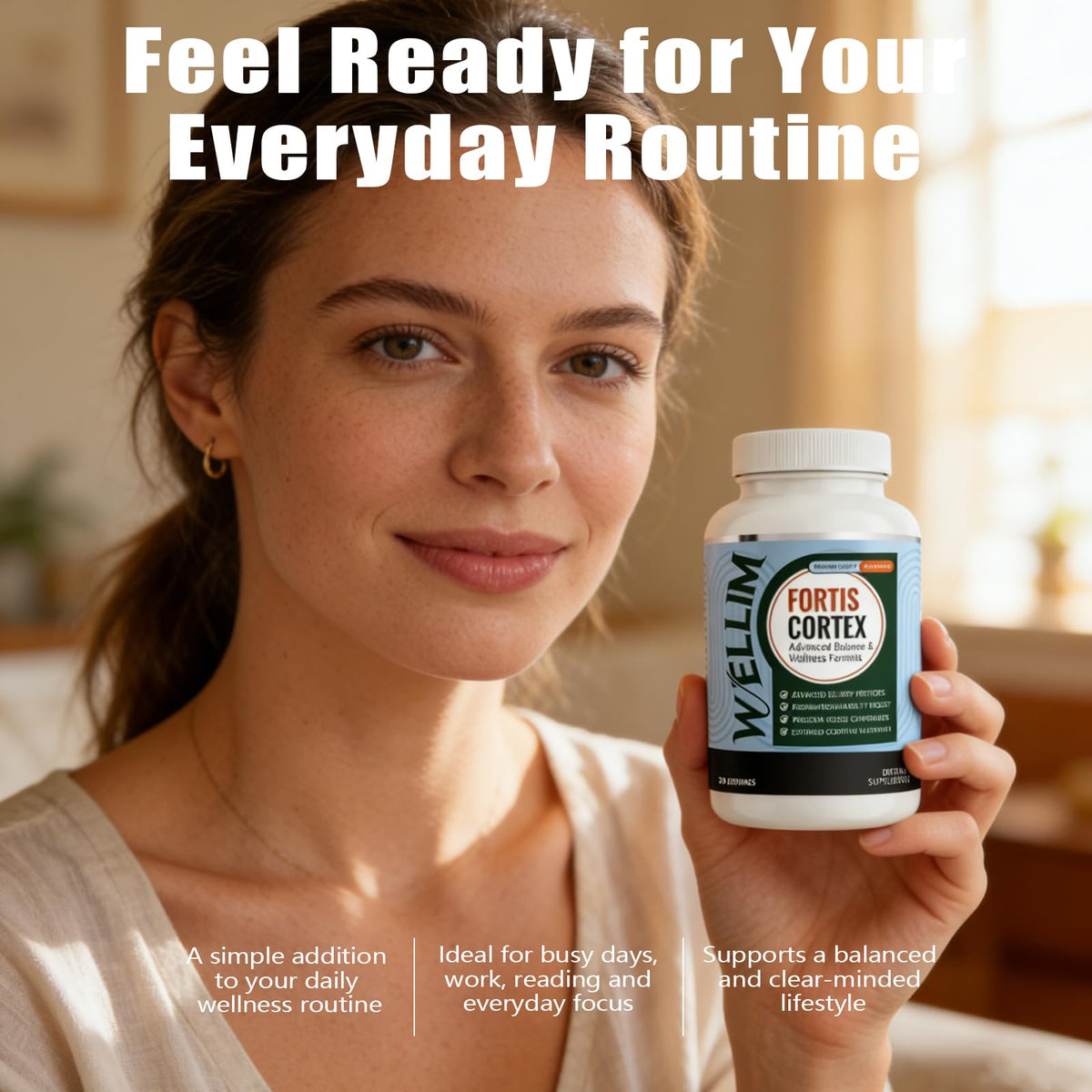 Capsules Wellim Fortis Cortex FYRKOA sur un fond blanc